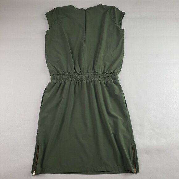 Albion Going Places Drawstring Dress Women Medium Green Cap Sleeve Pockets Nylon - Picture 7 of 12